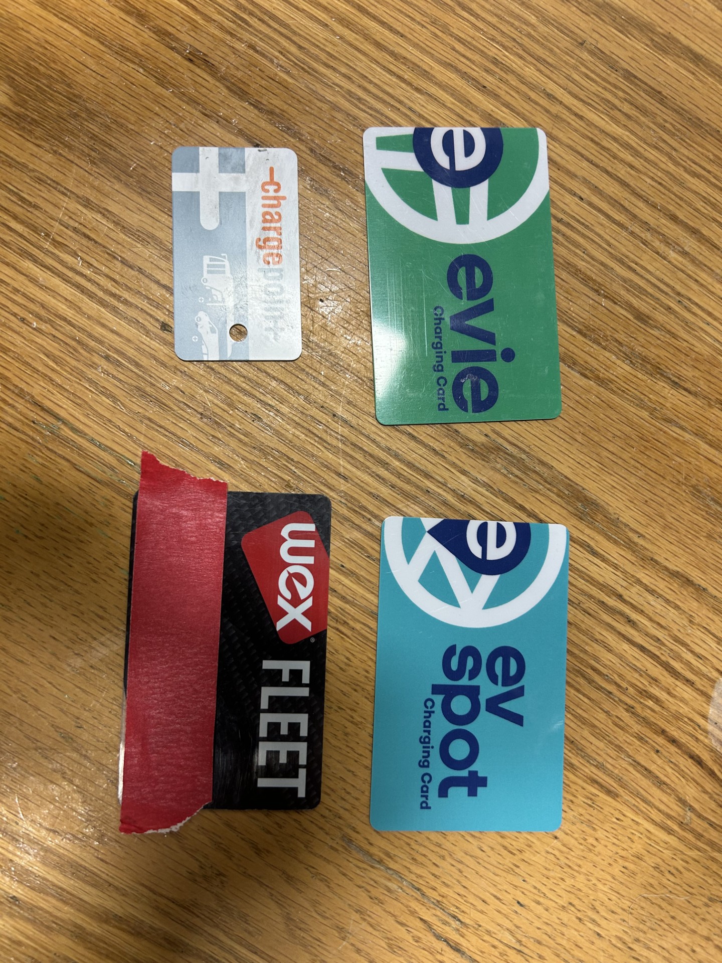 A picture of the four types of charge/gas cards.