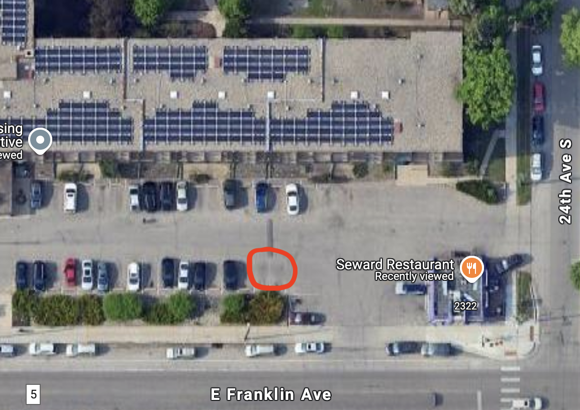 A map with the location of the Franklin Housing Co-op hub circled.