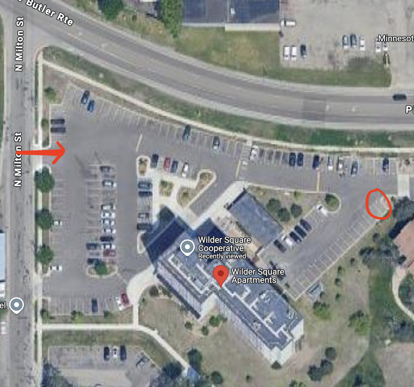 A map with the location of the Wilder Square hub circled.