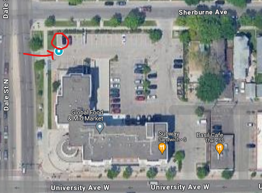 An overhead map showing the location of the hub in the lot.