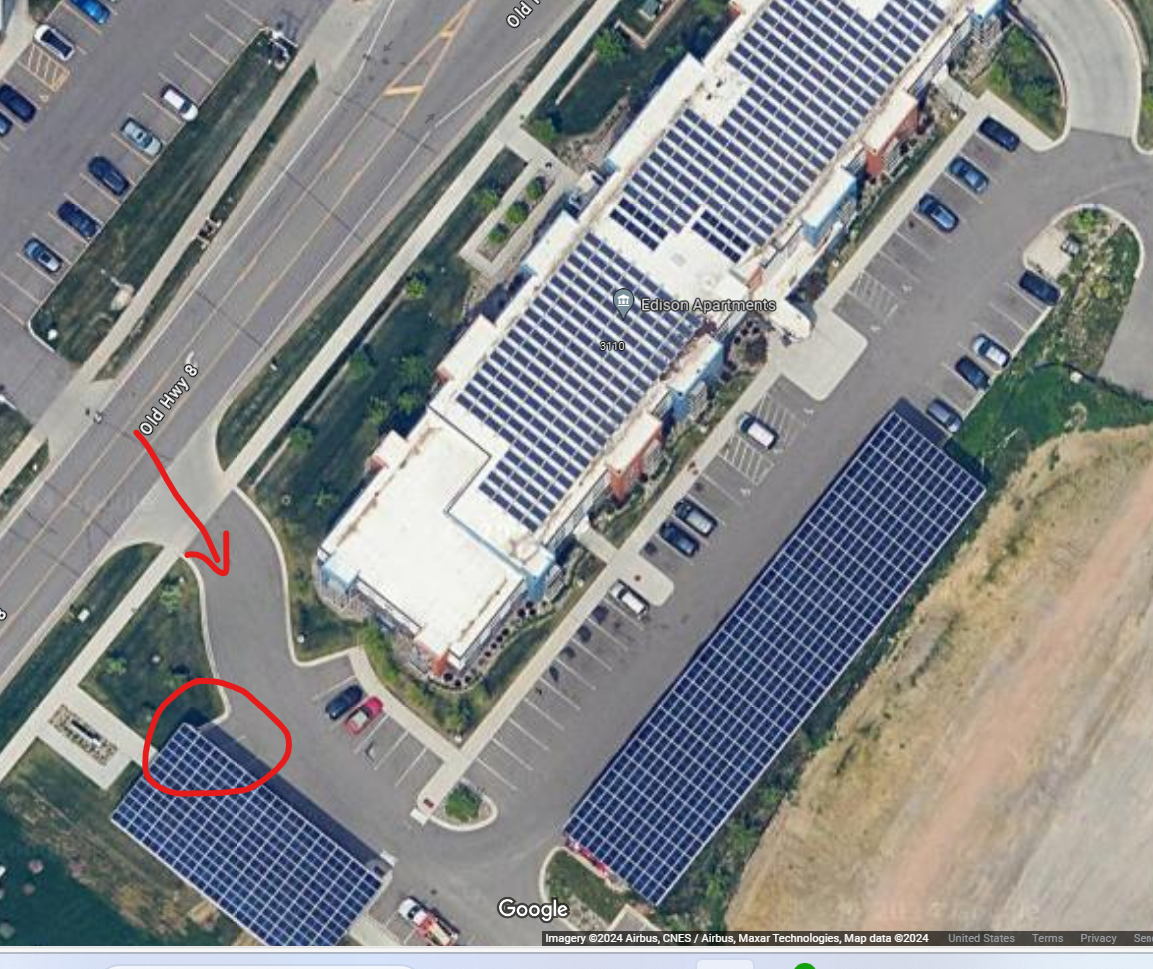 A map showing the entrance to the Edison parking lot, with the hub location circled.