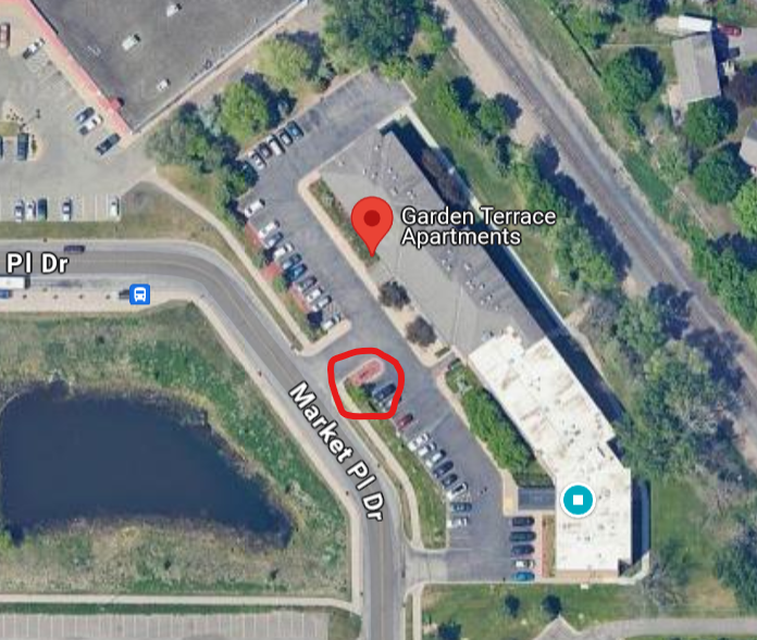 A map with the location of the Garden Terrace hub circled.