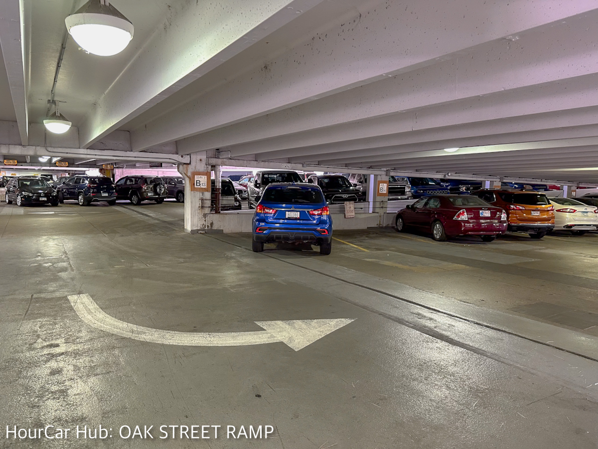 A picture of the hub parking space in the Oak St ramp.