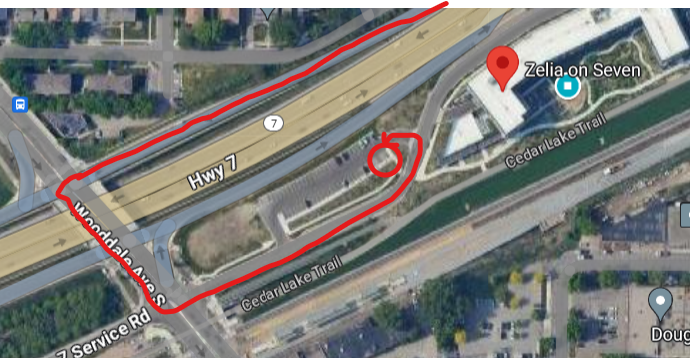 A map of the area around the Zelia hub with an arrow marking directions to the hub.